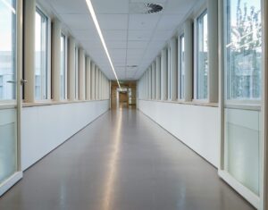 hallway medical building with windows