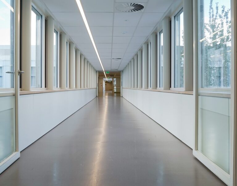 hallway medical building with windows